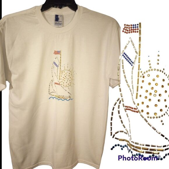 - ✨NWT Short sleeve t-shirt with jeweled sail boat - Picture 1 of 9